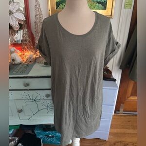 DIVIDED Olive Green Women's Tunic Top L Cotton Roll Sleeve Tee Shirt VGUC